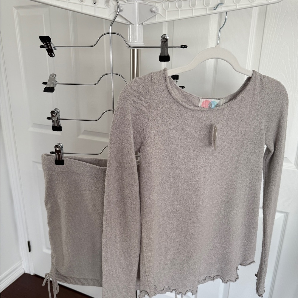 Free People Gray Knit Sweater and Skirt Set